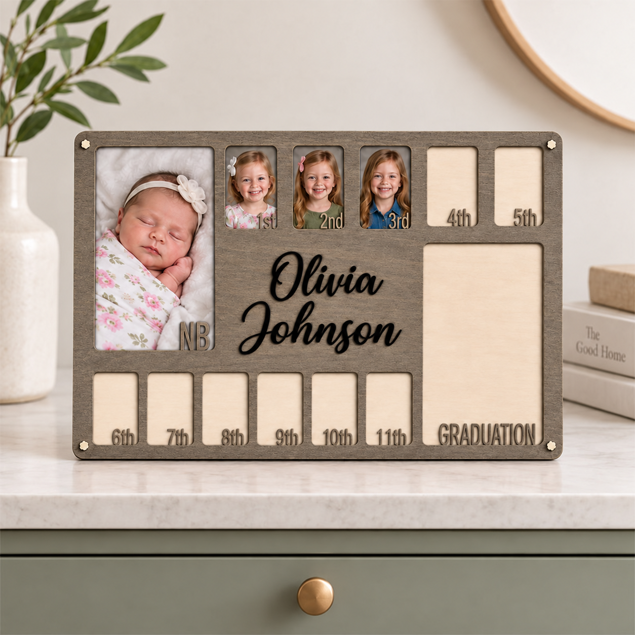 🤎Personalized Birth to Graduation Photo Frame | Custom Name Wooden Childhood Milestone Keepsake