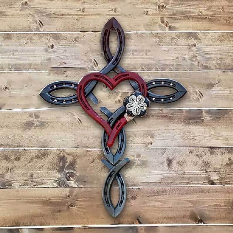 💕Natural Horseshoe Cross with Heart