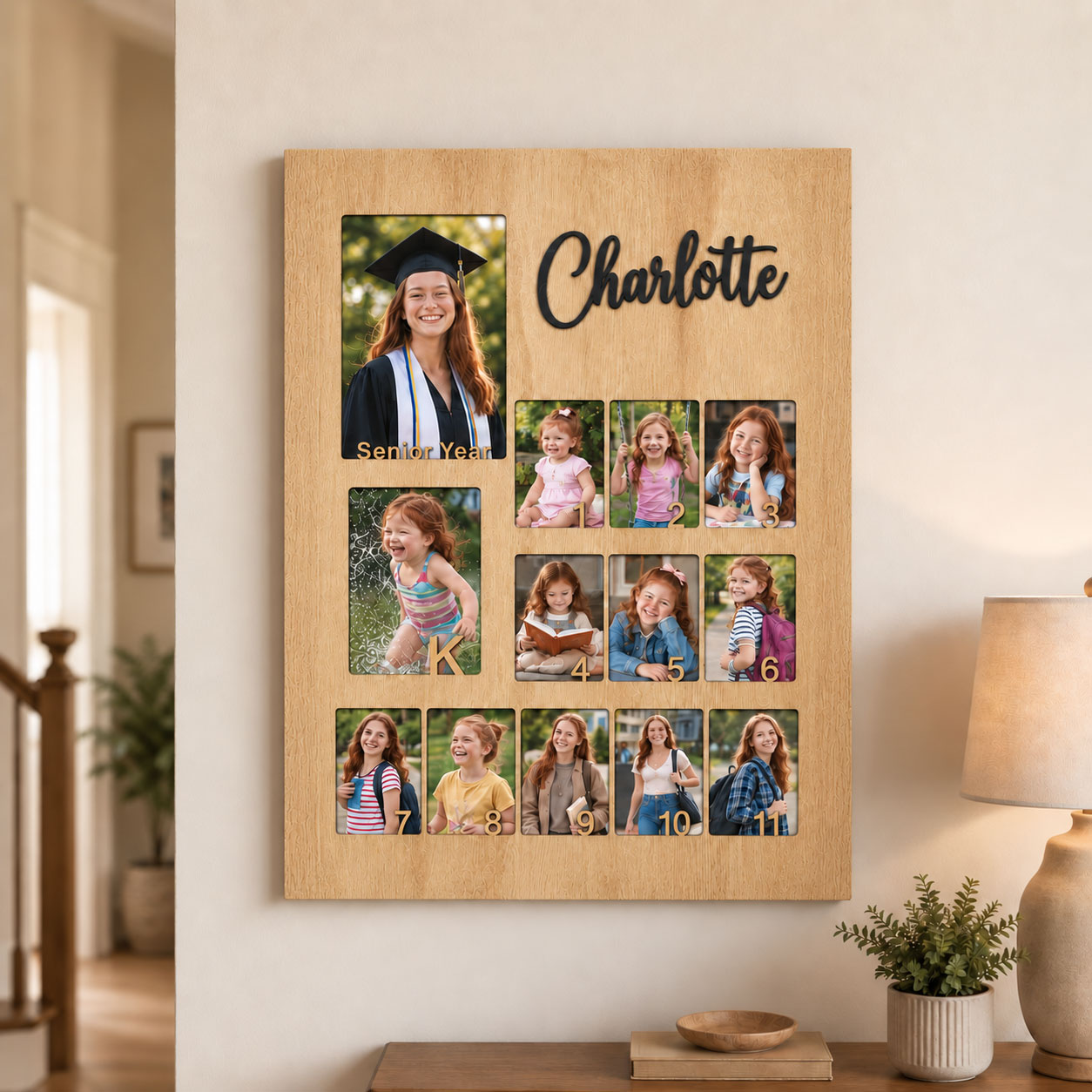 🎓 Personalized K–12 School Years Photo Frame  | Custom Name & Graduation Year Wooden Picture Collage