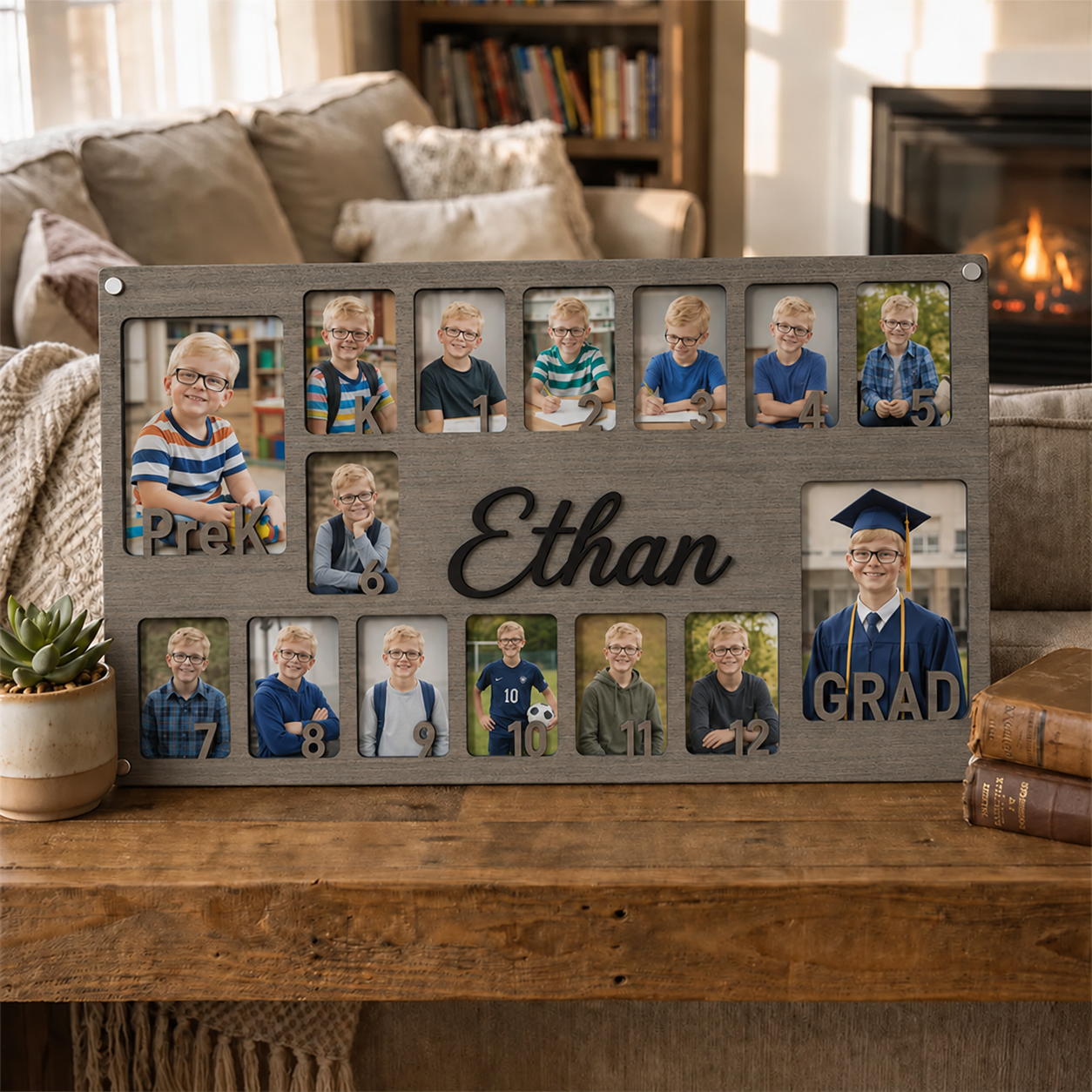 🏆Personalized Pre-K to Graduation Photo Frame | Custom Name Wooden School Years Collage