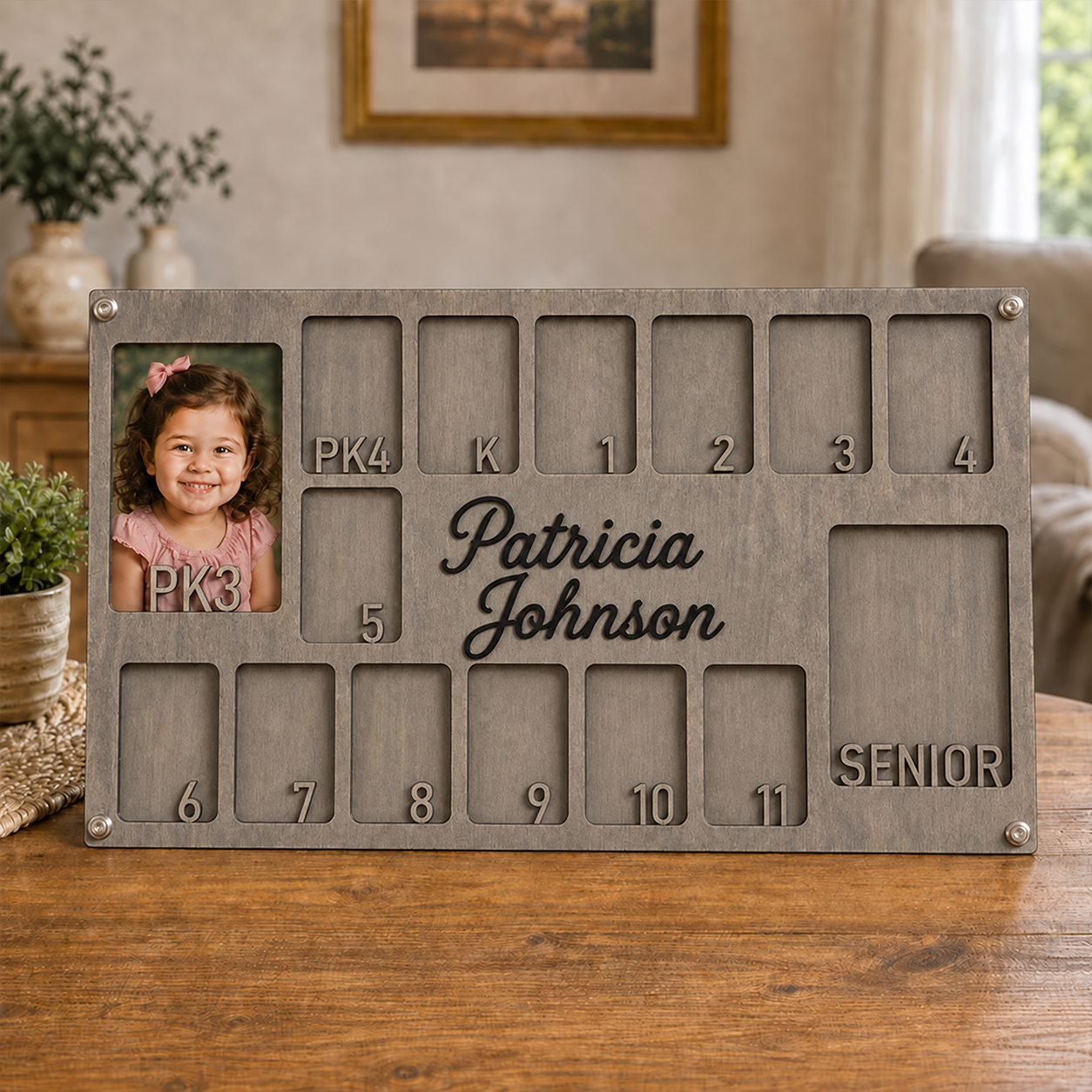 🎓 Personalized School Years Photo Frame | Custom Name Wooden Growth Keepsake