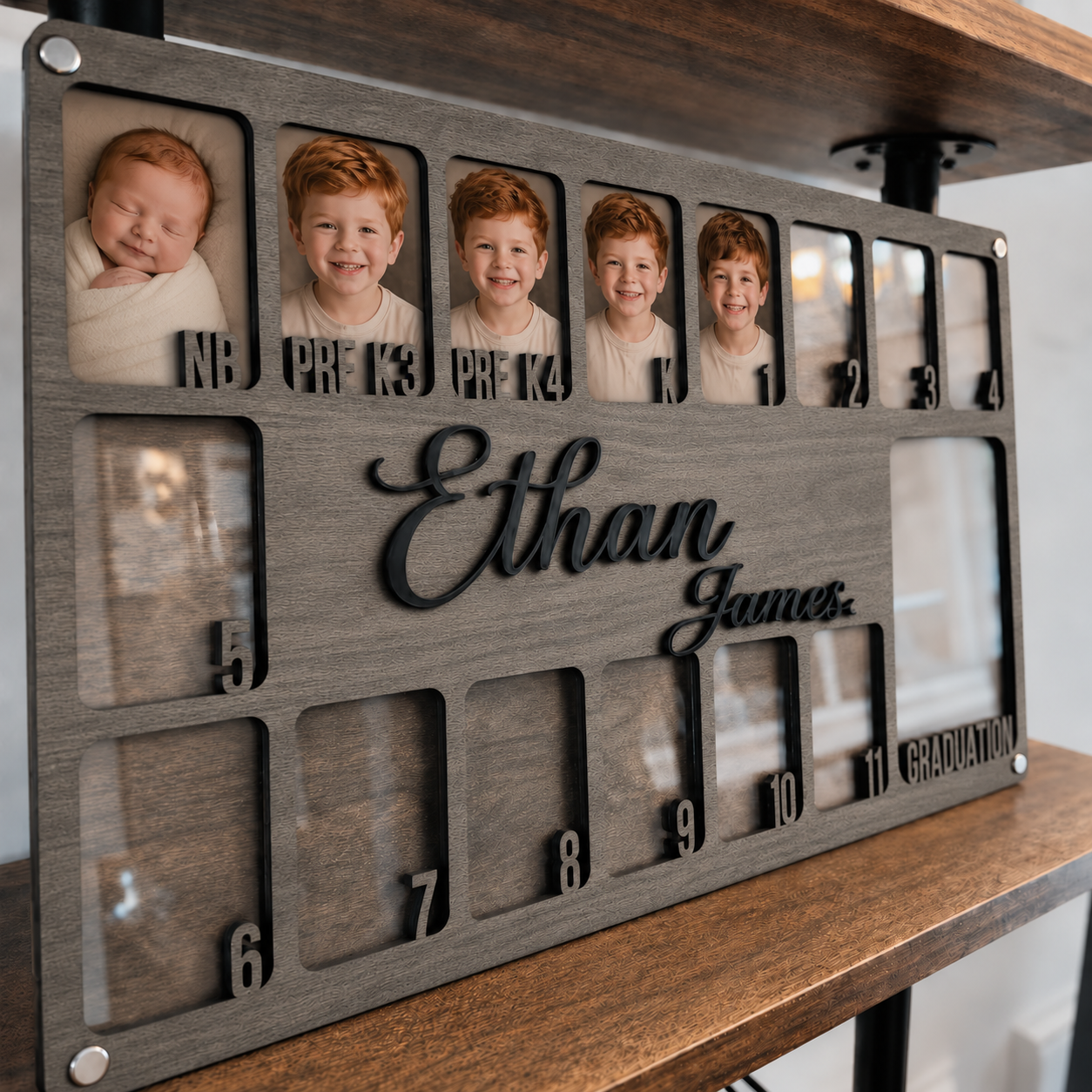 🌿 Personalized Newborn to Graduation School Years Photo Frame | Custom Wooden Kids Growth Picture Frame with Name