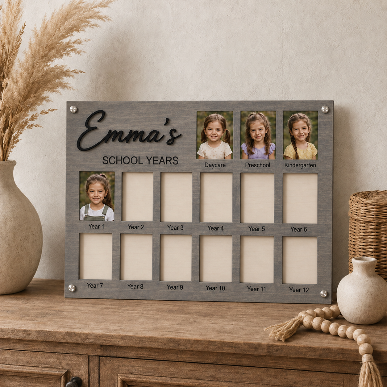 Personalized School Years Photo Frame  | Newborn to 12th Grade Memory Keepsake