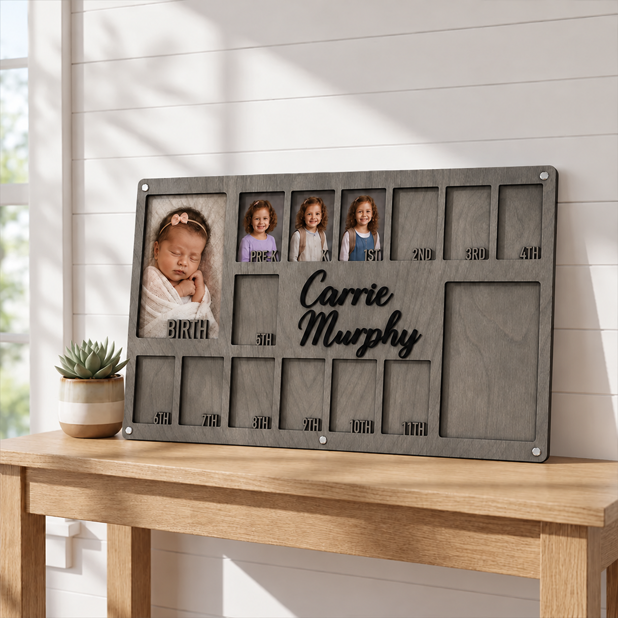 🌱Personalized Birth-to-Graduation School Years Photo Frame | Custom Name Wooden Childhood Memory Keepsake