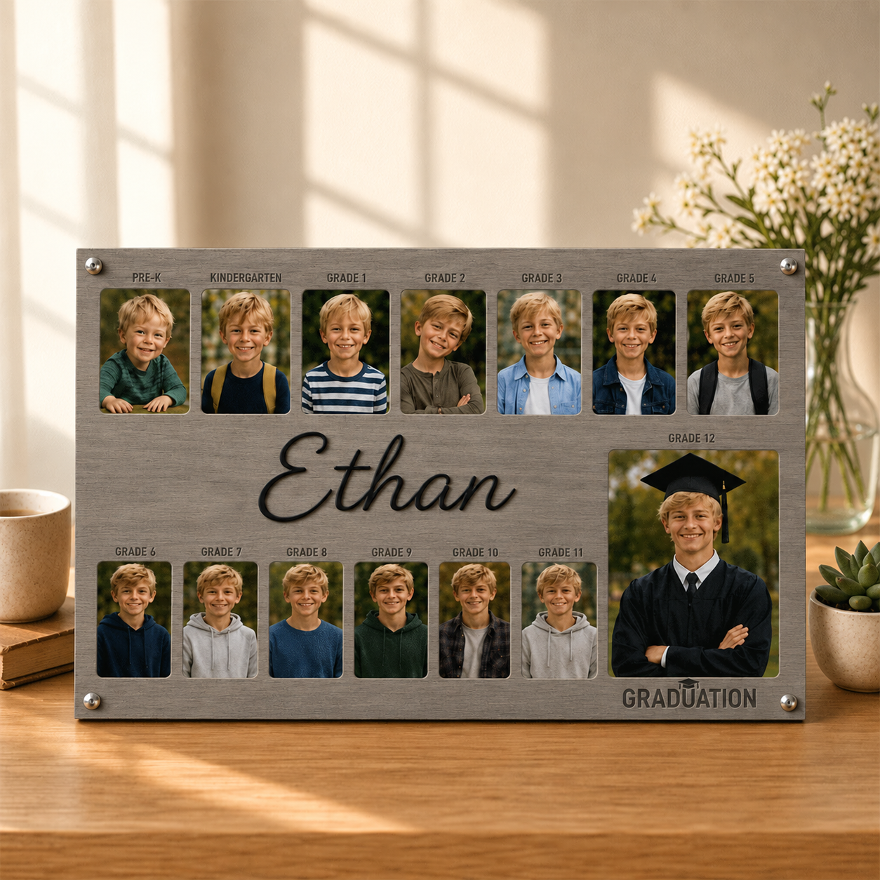 🎓 Personalized School Years Photo Frame | Pre-K to Grade 12 Wooden Graduation Keepsake
