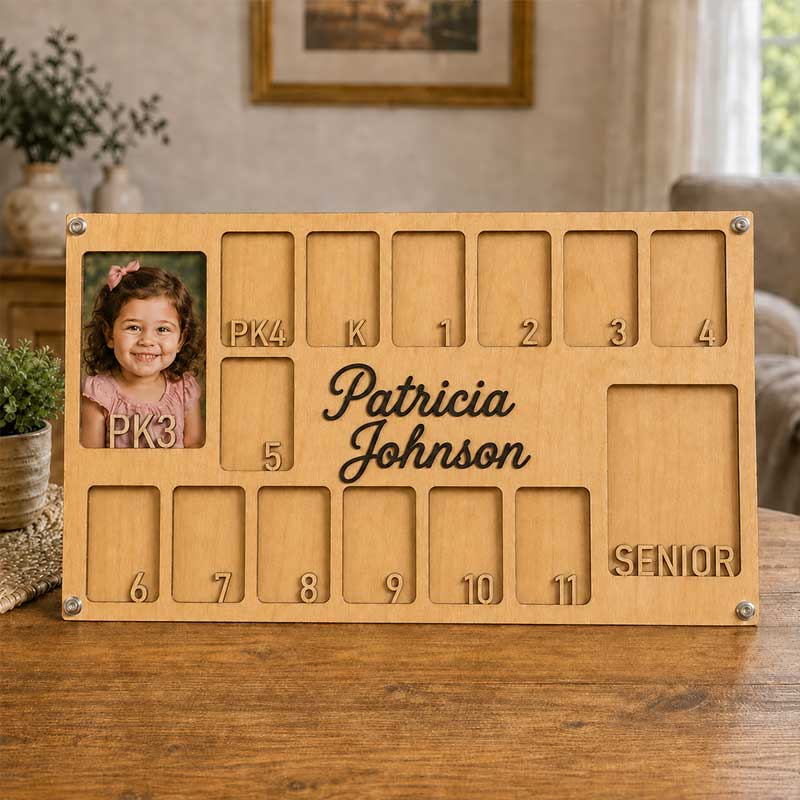 🎓 Personalized School Years Photo Frame | Custom Name Wooden Growth Keepsake