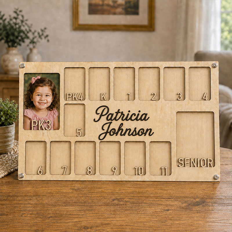 🎓 Personalized School Years Photo Frame | Custom Name Wooden Growth Keepsake