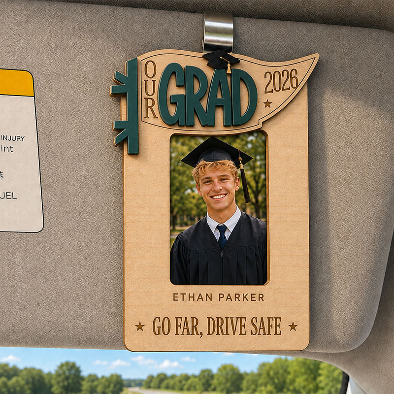 📸  Personalized Graduation Car Visor Photo Frame | Custom Name Class of 2026 Wooden Keepsake
