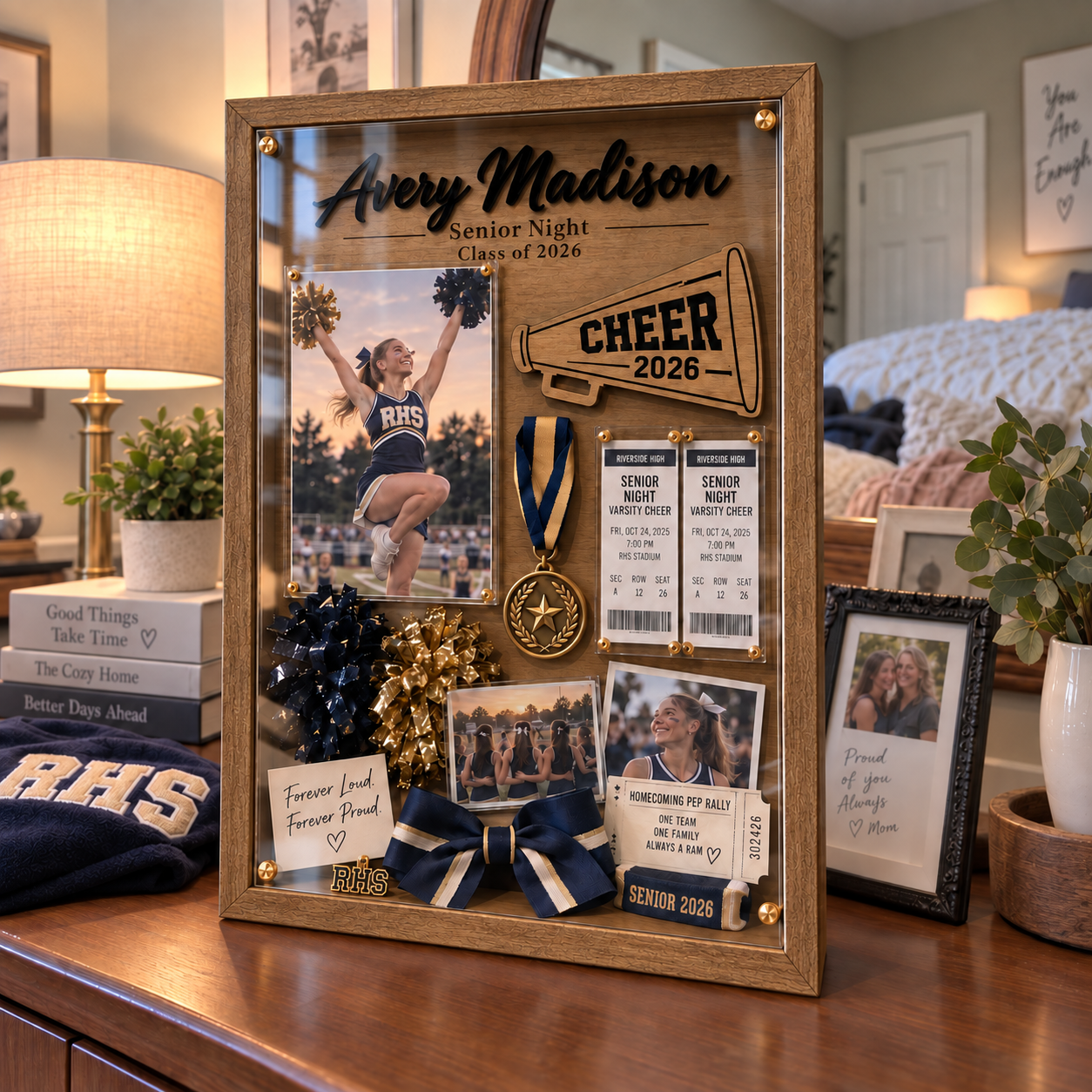 📣Personalized Cheer Senior Night Shadow Box | Custom Cheerleader Graduation Memory Frame
