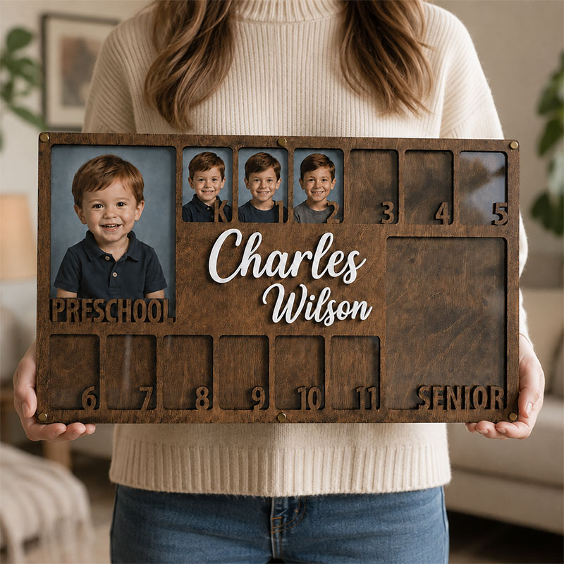 🎓 Personalized Preschool to Senior School Years Photo Frame | Custom Name Wooden Growth Keepsake