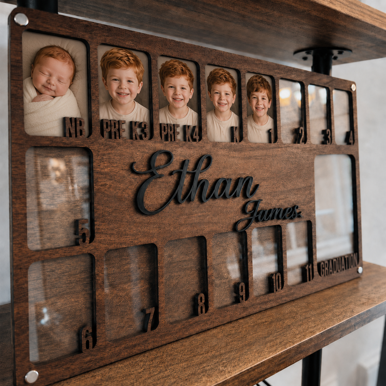 🌿 Personalized Newborn to Graduation School Years Photo Frame | Custom Wooden Kids Growth Picture Frame with Name
