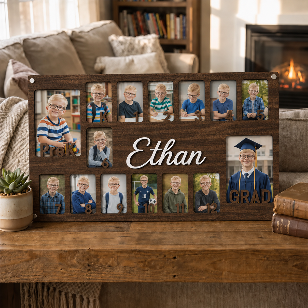 🏆Personalized Pre-K to Graduation Photo Frame | Custom Name Wooden School Years Collage