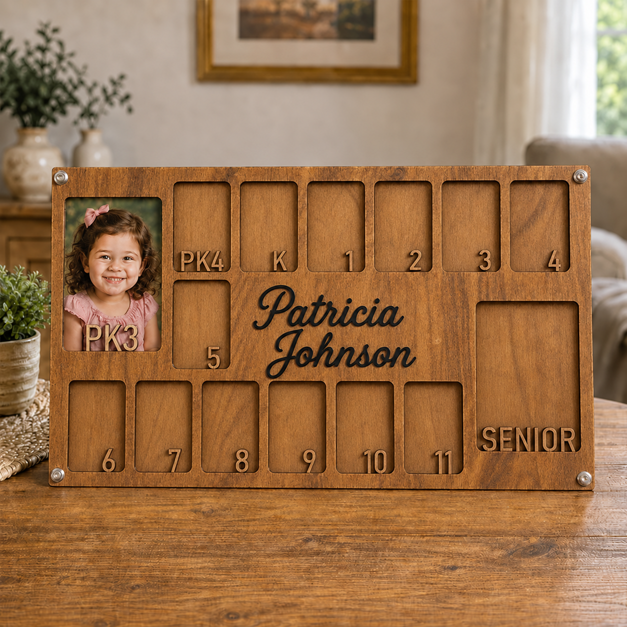 🎓 Personalized School Years Photo Frame | Custom Name Wooden Growth Keepsake