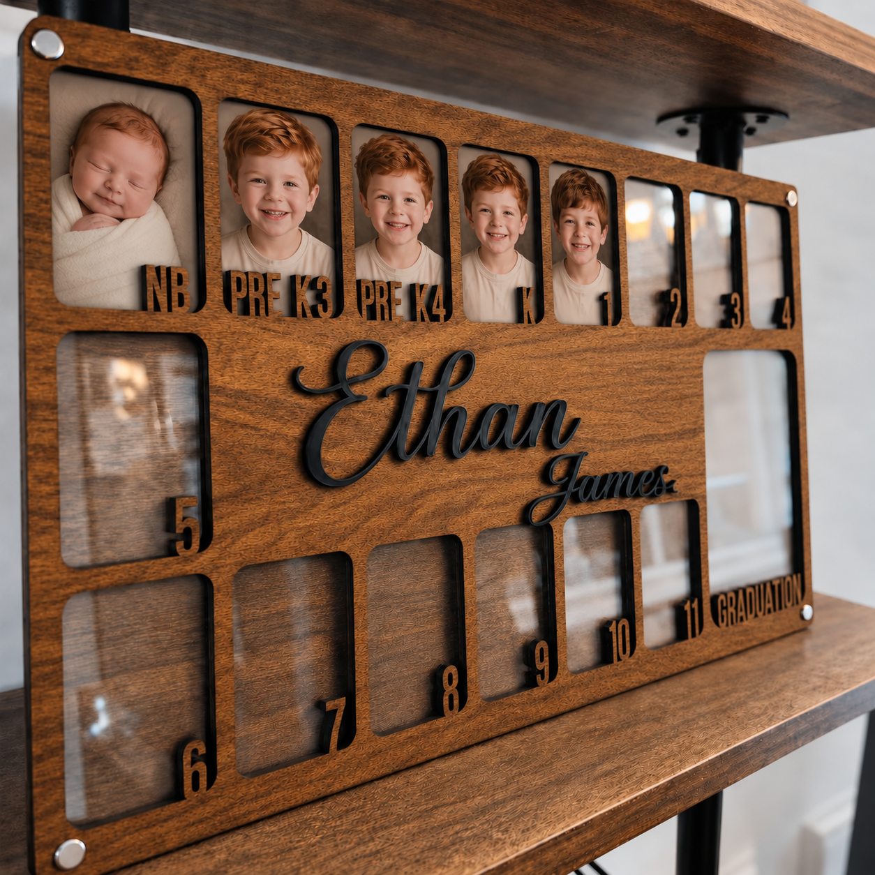 🌿 Personalized Newborn to Graduation School Years Photo Frame | Custom Wooden Kids Growth Picture Frame with Name