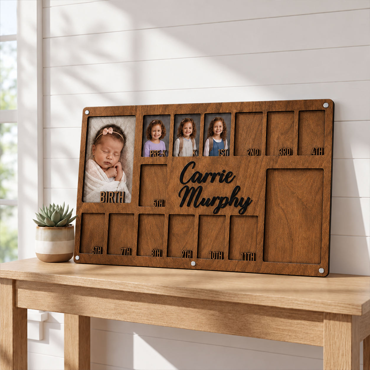 🌱Personalized Birth-to-Graduation School Years Photo Frame | Custom Name Wooden Childhood Memory Keepsake