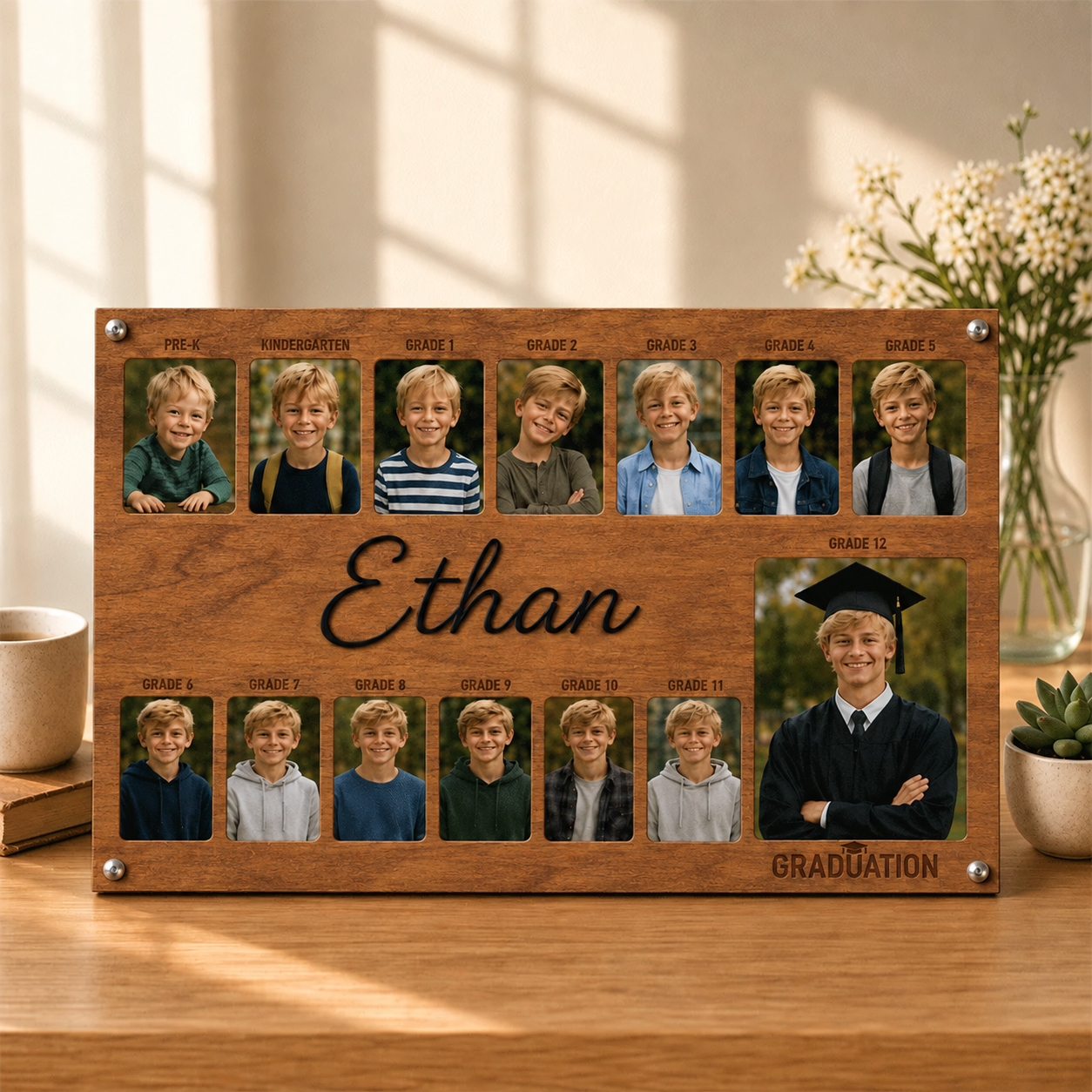 🎓 Personalized School Years Photo Frame | Pre-K to Grade 12 Wooden Graduation Keepsake