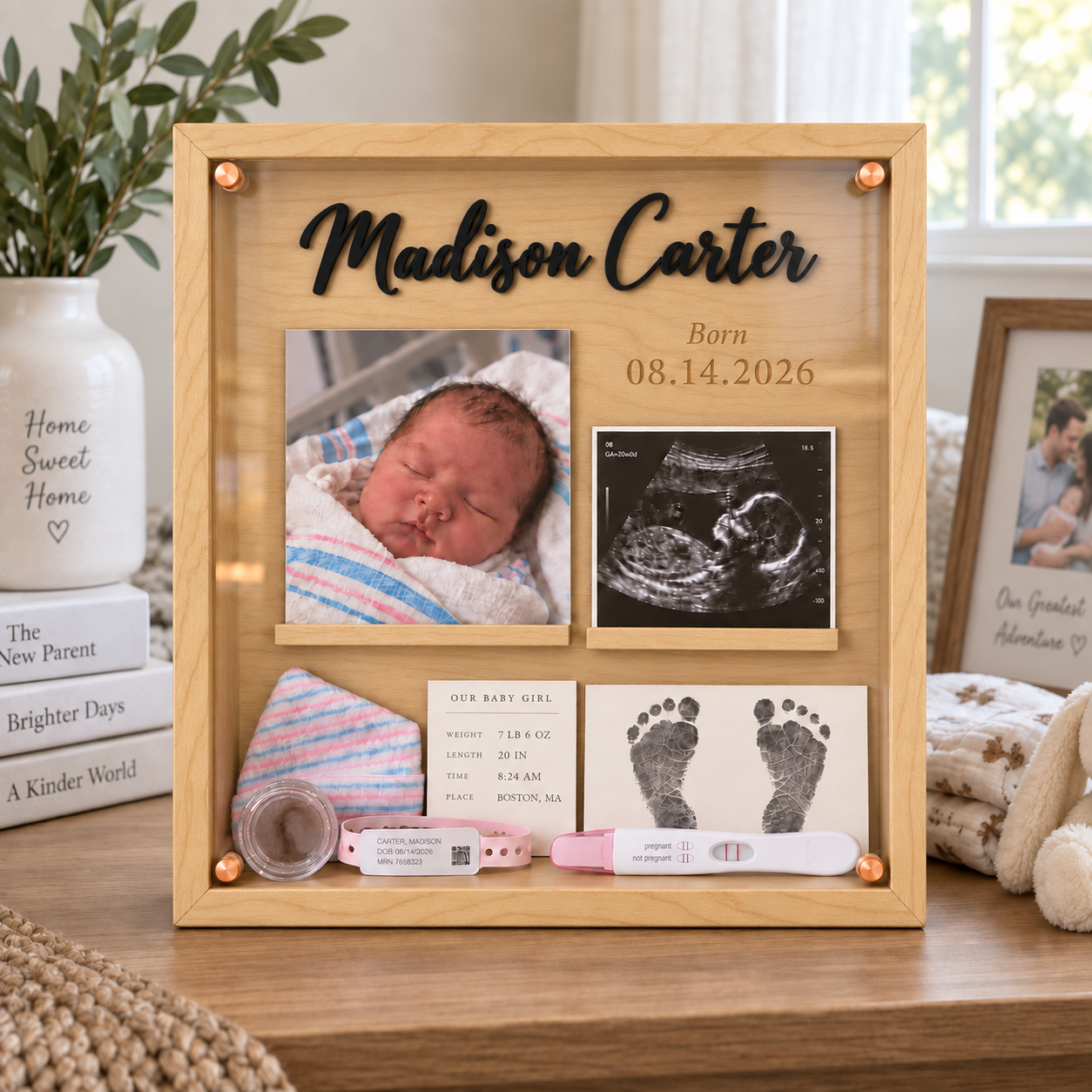 🍼Product Title  Personalized Baby Birth Keepsake Shadow Box | Custom Name & Birth Date Newborn Memory Frame