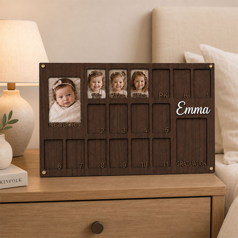 📸 Personalized Baby to Graduation Photo Frame | Custom Name Newborn to Senior Year Wooden Growth Keepsake