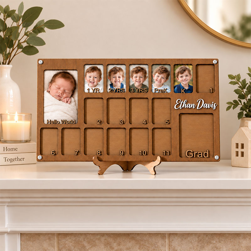 🌱Personalized Birth to Graduation Photo Frame | Custom Name Wooden Baby & School Years Growth Keepsake