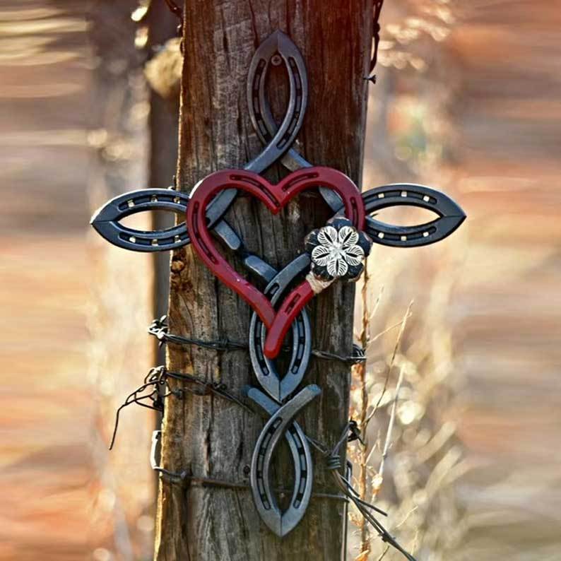 💕Natural Horseshoe Cross with Heart