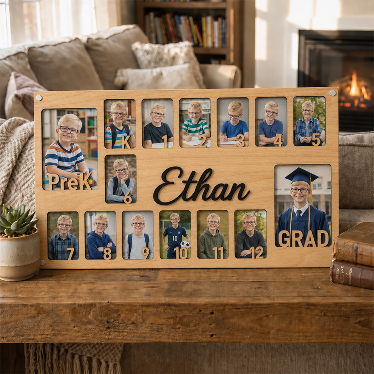 🏆Personalized Pre-K to Graduation Photo Frame | Custom Name Wooden School Years Collage
