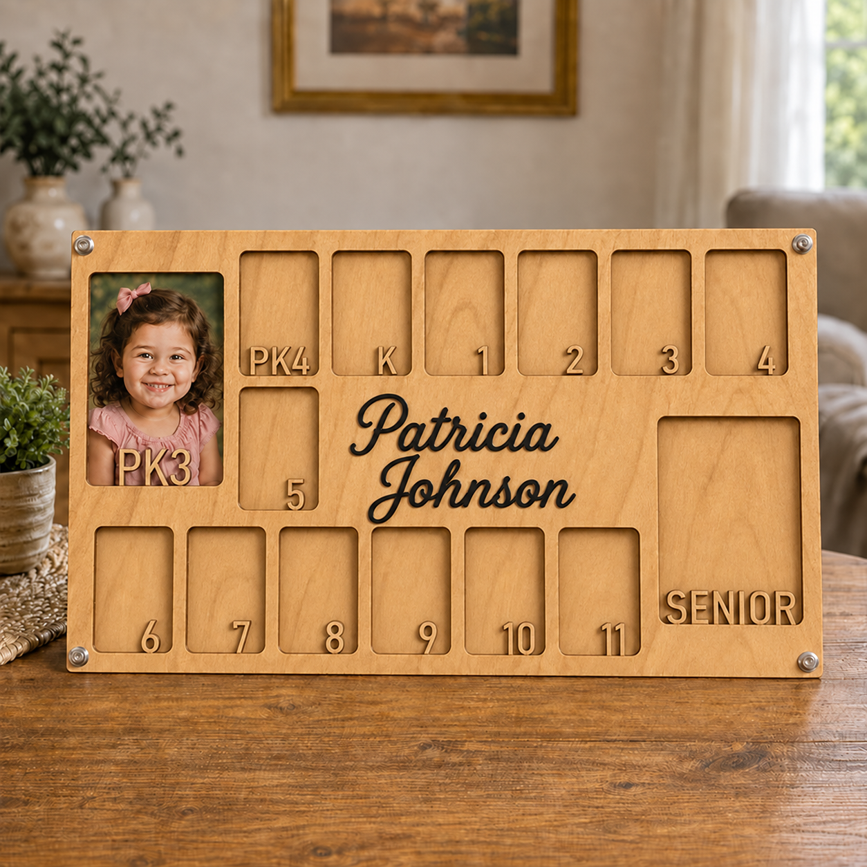 🎓 Personalized School Years Photo Frame | Custom Name Wooden Growth Keepsake