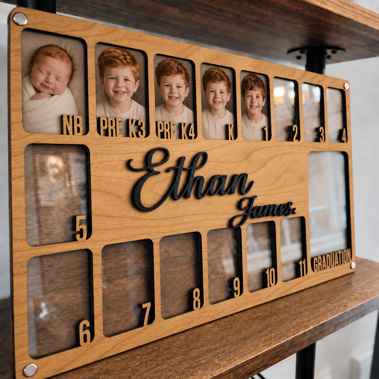 🌿 Personalized Newborn to Graduation School Years Photo Frame | Custom Wooden Kids Growth Picture Frame with Name