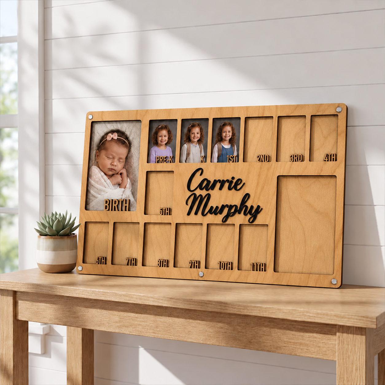 🌱Personalized Birth-to-Graduation School Years Photo Frame | Custom Name Wooden Childhood Memory Keepsake
