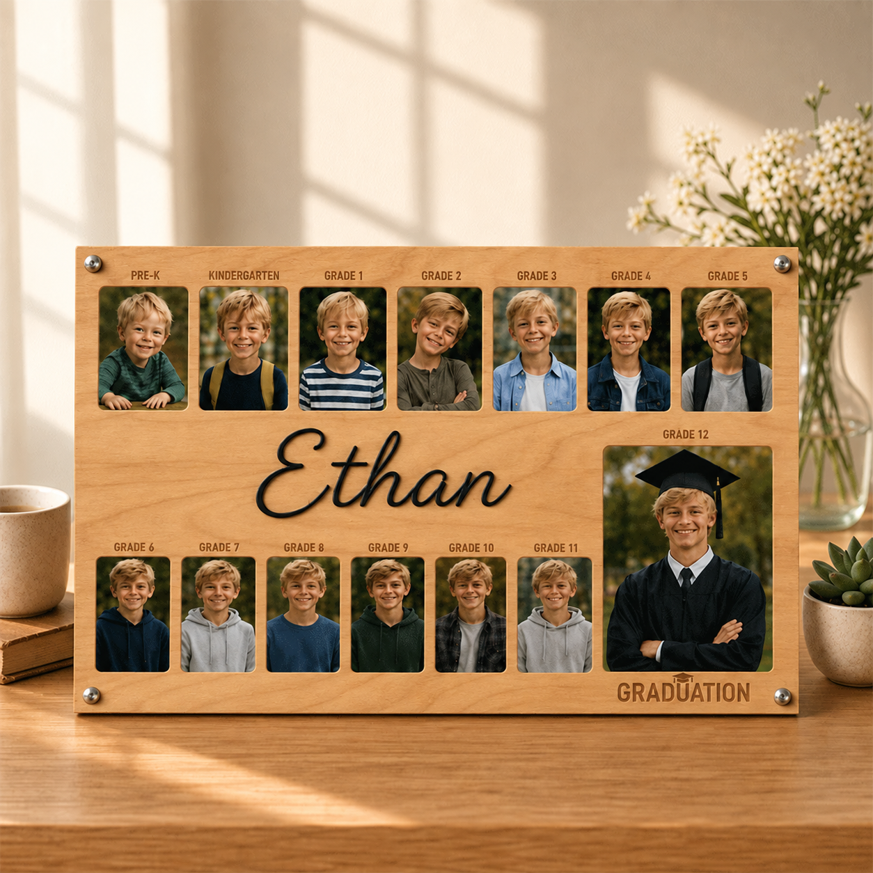 🎓 Personalized School Years Photo Frame | Pre-K to Grade 12 Wooden Graduation Keepsake
