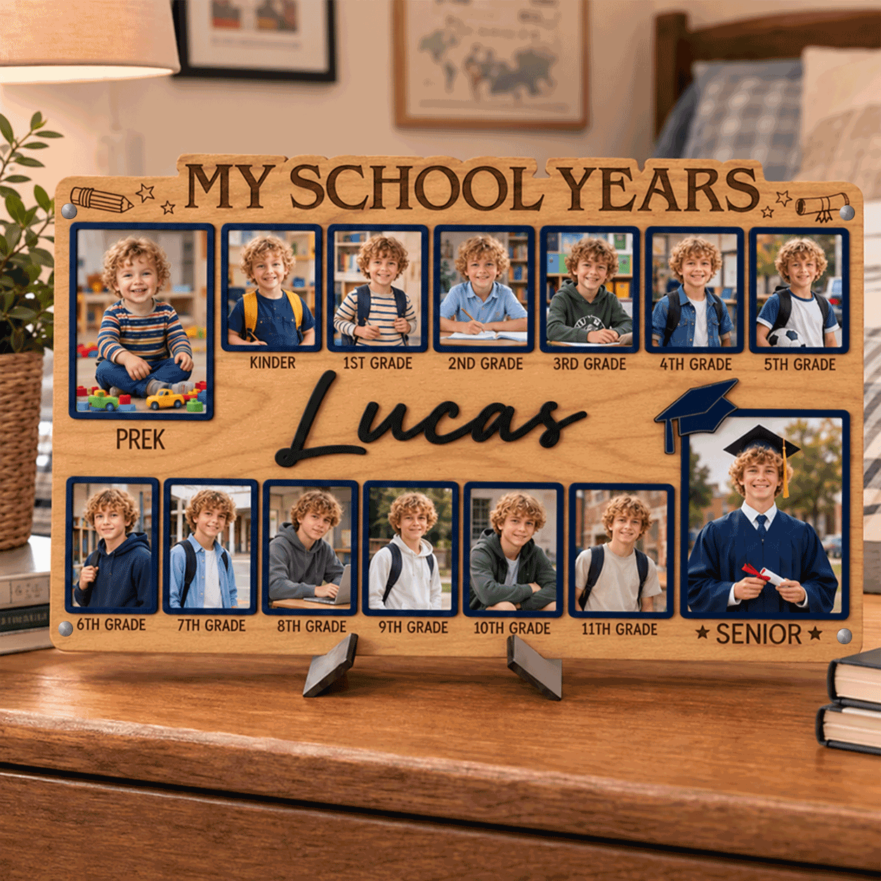 🎒Personalized School Years Photo Frame  |  Watch Them Grow from Pre-K to Senior