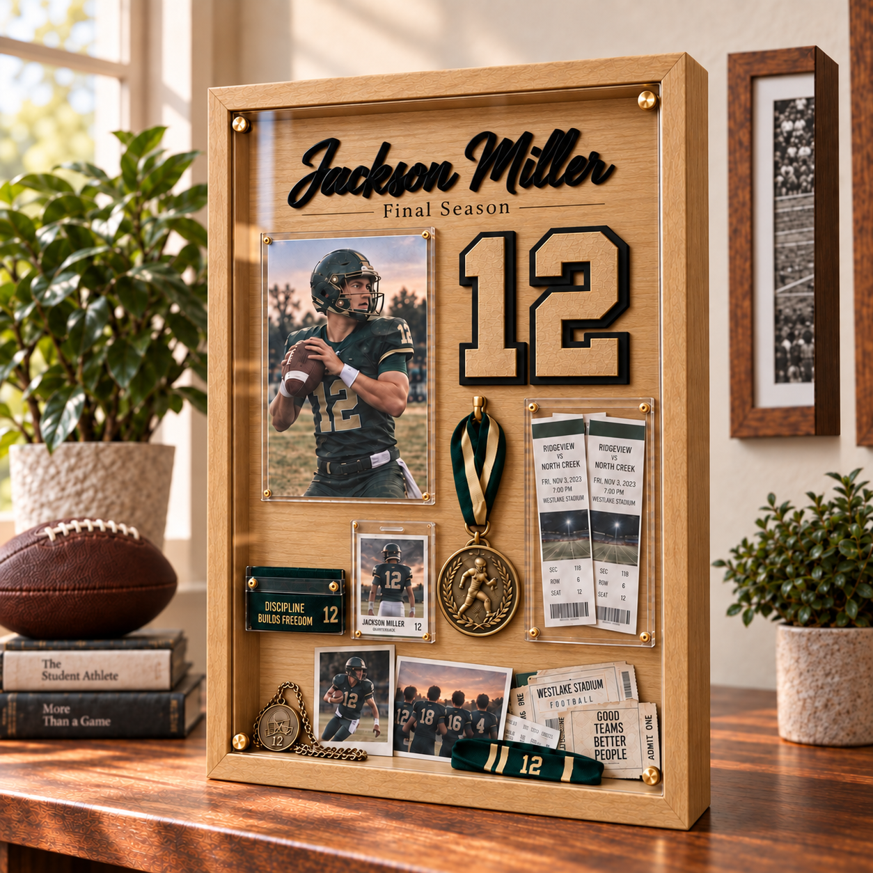 ❤️Personalized Senior Football Shadow Box | Custom Jersey Number & Final Season Memory Frame