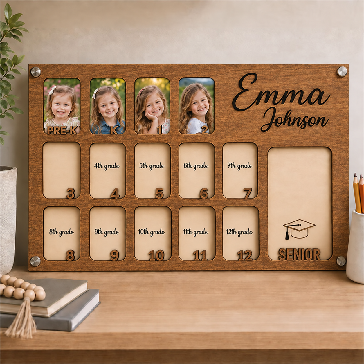 🌱Personalized School Years Photo Frame | Custom Name PRE-K to Senior Graduation Keepsake, Childhood Growth Picture Frame for Kids