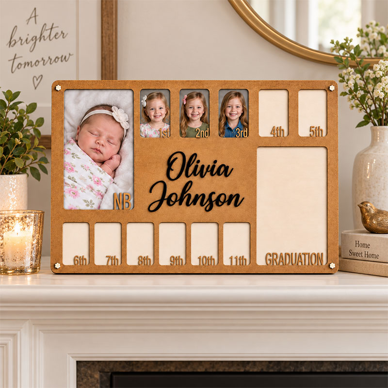 🤎Personalized Birth to Graduation Photo Frame | Custom Name Wooden Childhood Milestone Keepsake