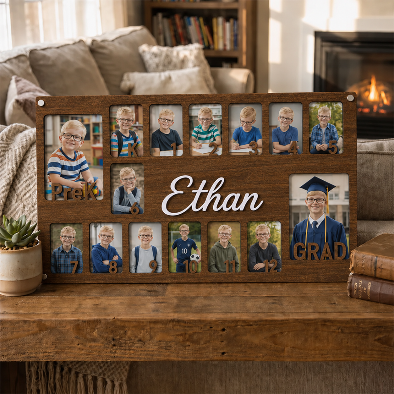 🏆Personalized Pre-K to Graduation Photo Frame | Custom Name Wooden School Years Collage