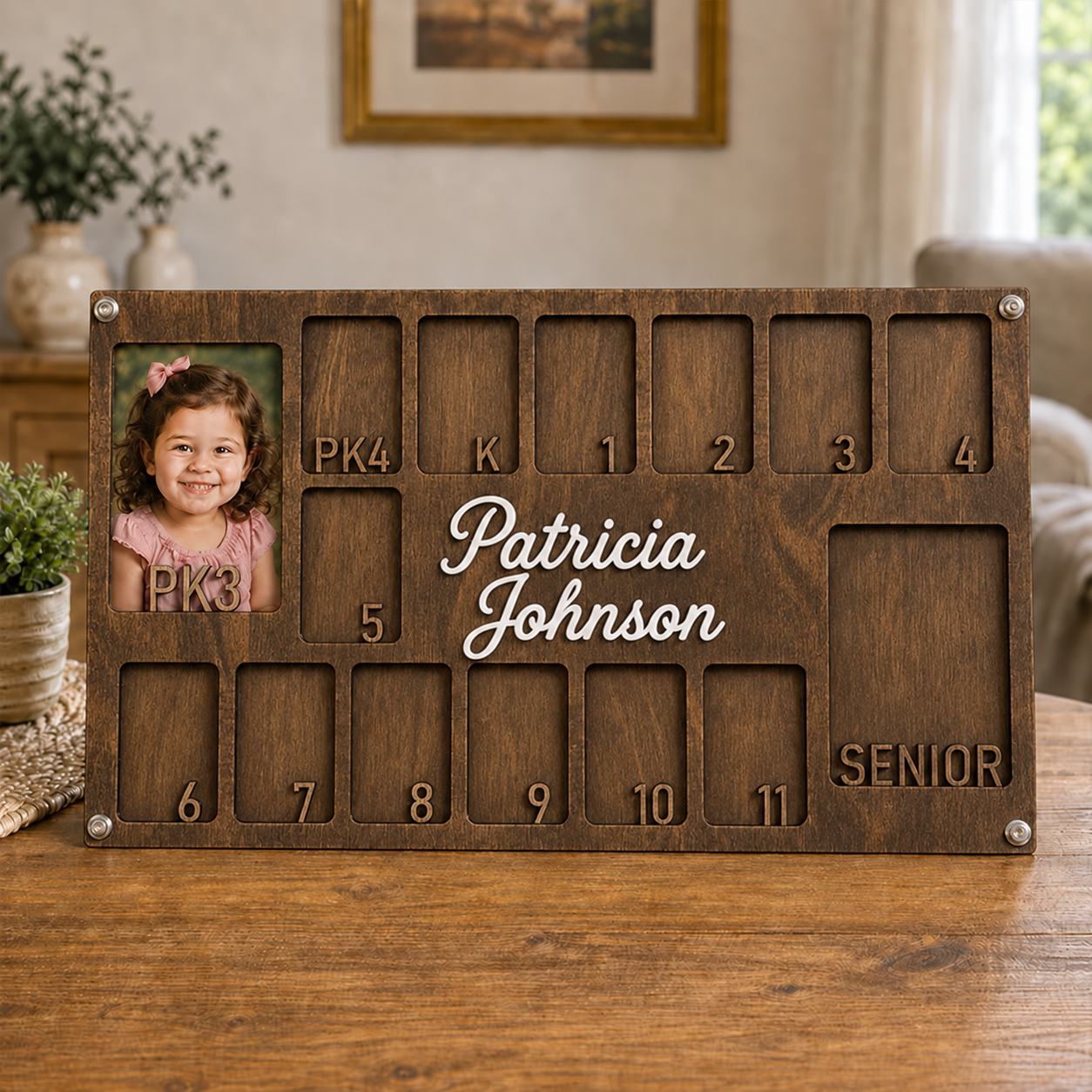🎓 Personalized School Years Photo Frame | Custom Name Wooden Growth Keepsake