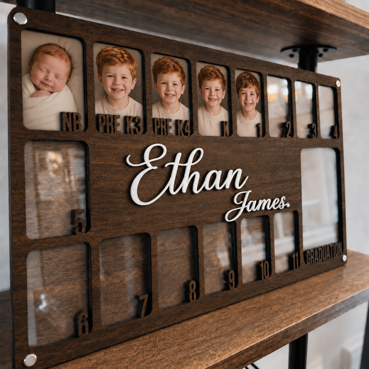 🌿 Personalized Newborn to Graduation School Years Photo Frame | Custom Wooden Kids Growth Picture Frame with Name