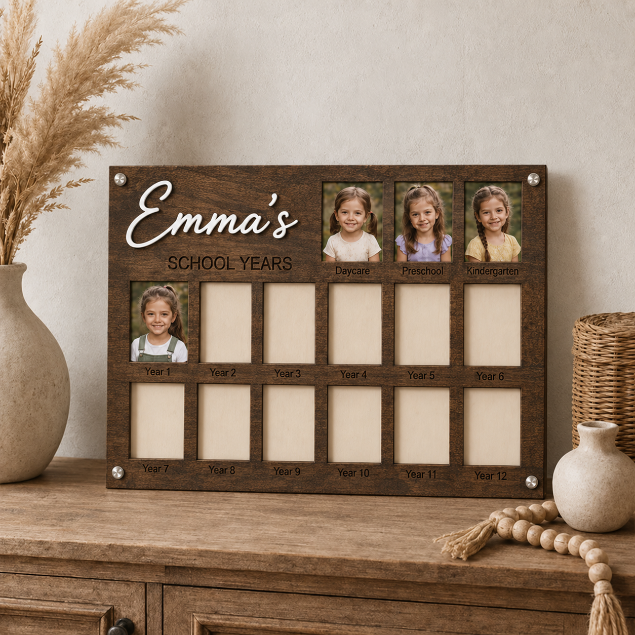 Personalized School Years Photo Frame  | Newborn to 12th Grade Memory Keepsake
