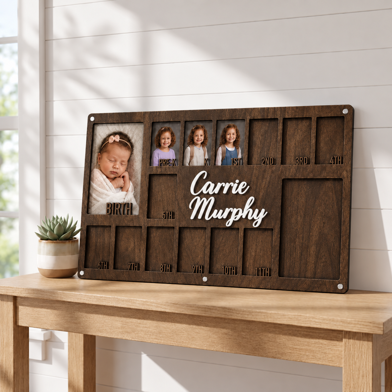 🌱Personalized Birth-to-Graduation School Years Photo Frame | Custom Name Wooden Childhood Memory Keepsake