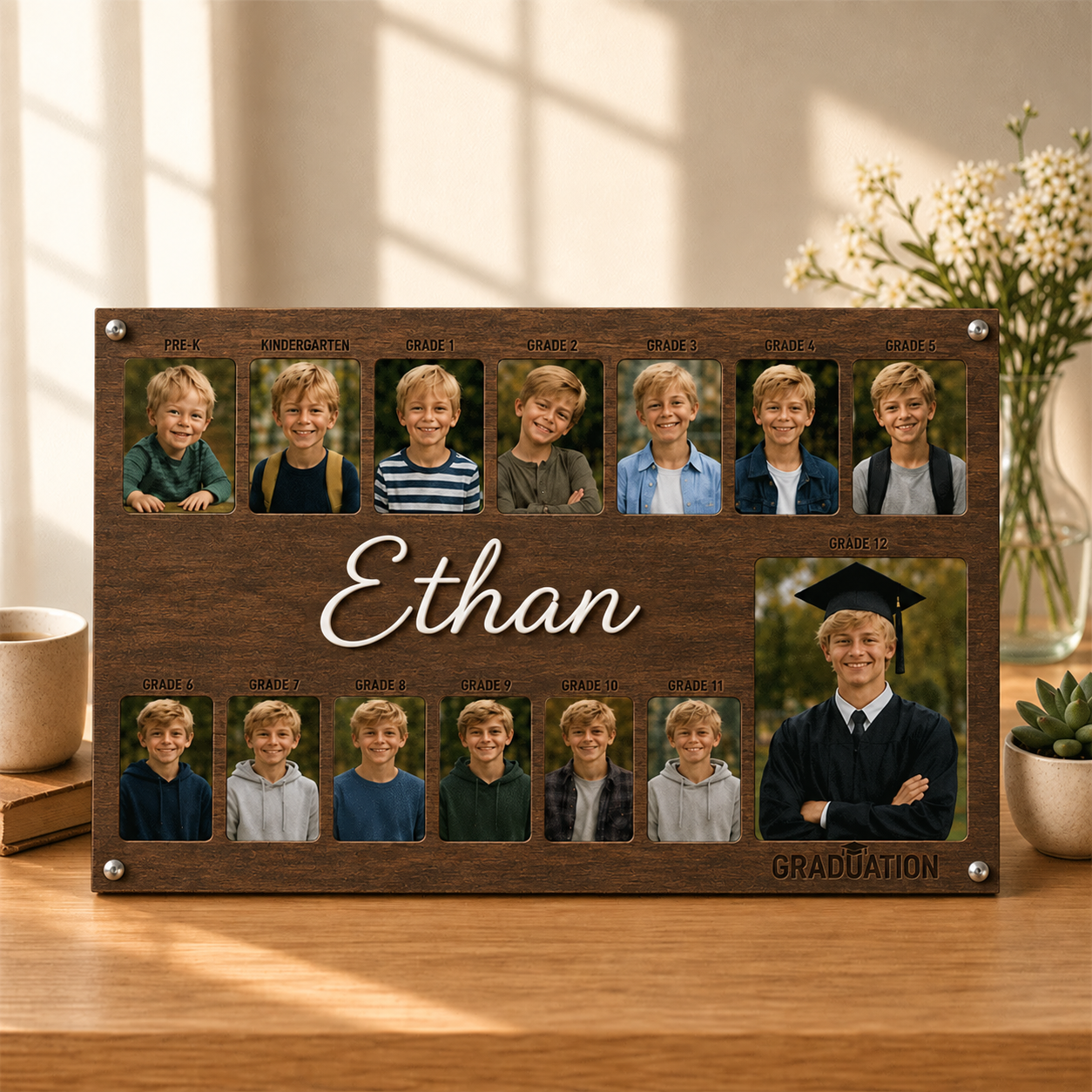 🎓 Personalized School Years Photo Frame | Pre-K to Grade 12 Wooden Graduation Keepsake