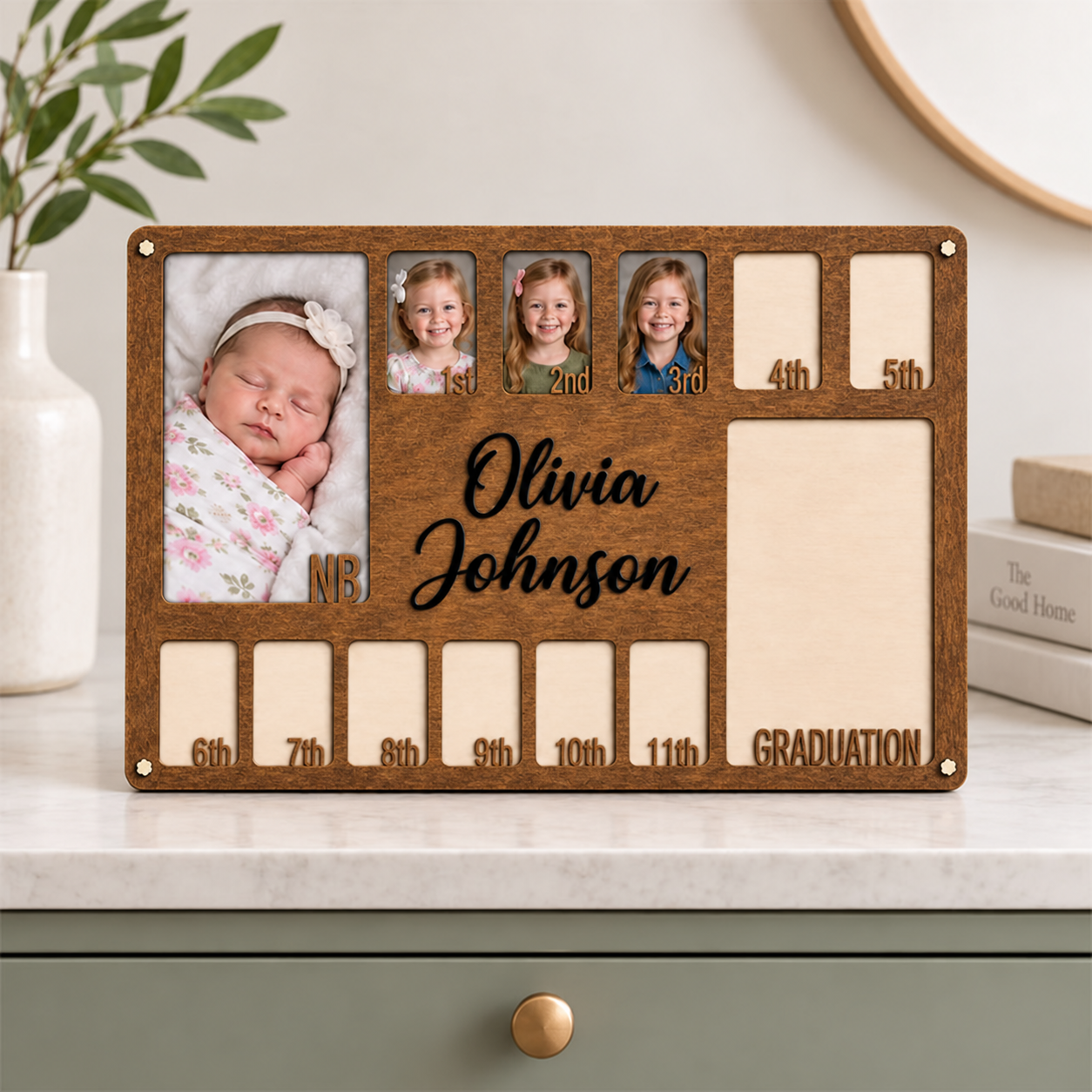 🤎Personalized Birth to Graduation Photo Frame | Custom Name Wooden Childhood Milestone Keepsake