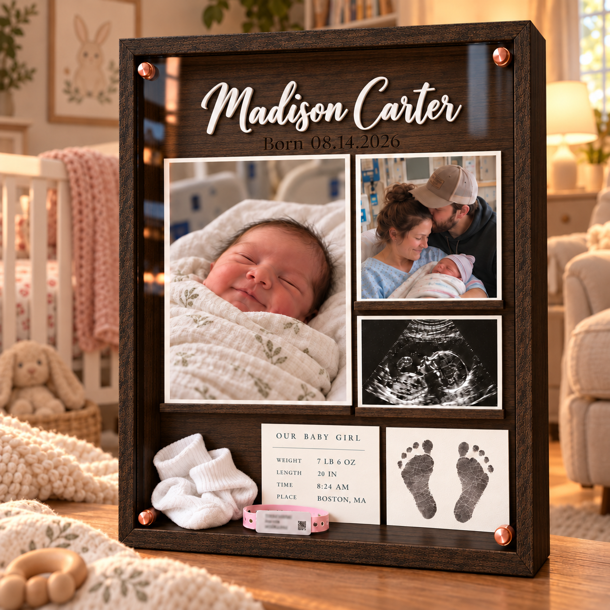 🏐Personalized Newborn Baby Memory Shadow Box |  Custom Name & Birth Date Keepsake Frame