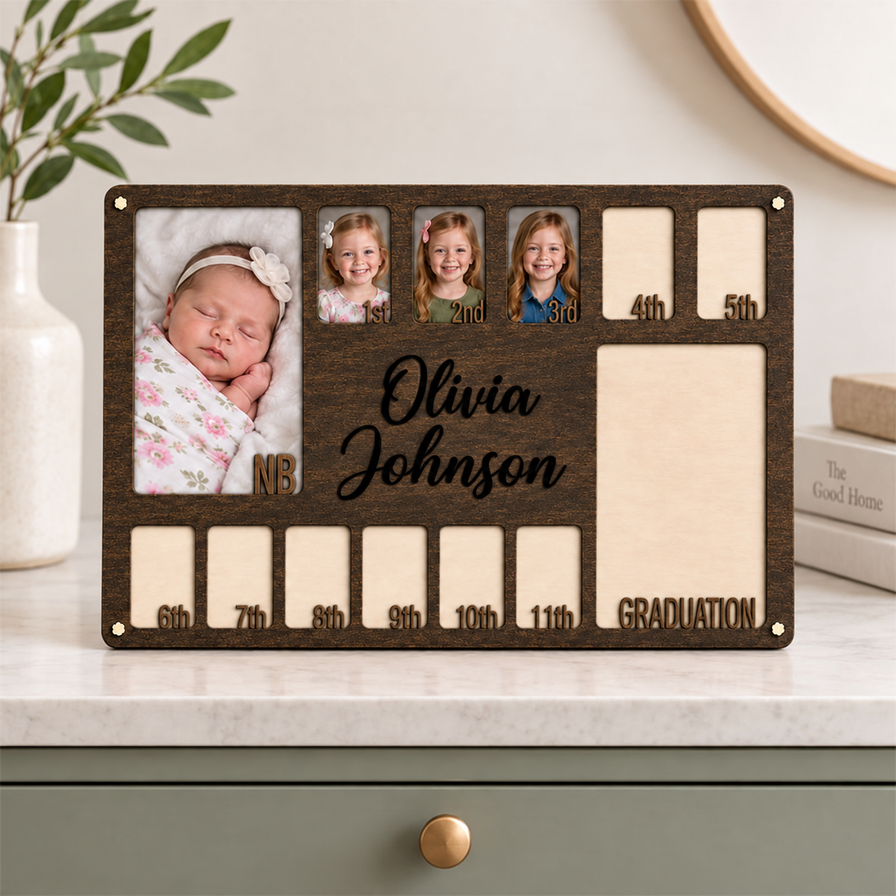 🤎Personalized Birth to Graduation Photo Frame | Custom Name Wooden Childhood Milestone Keepsake