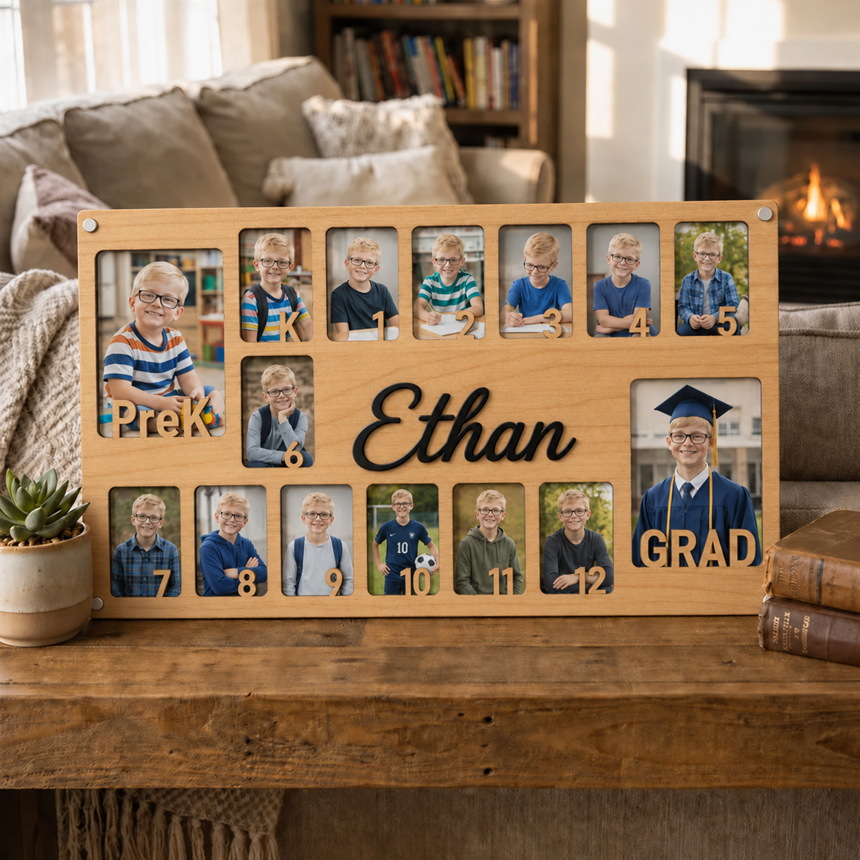 🏆Personalized Pre-K to Graduation Photo Frame | Custom Name Wooden School Years Collage