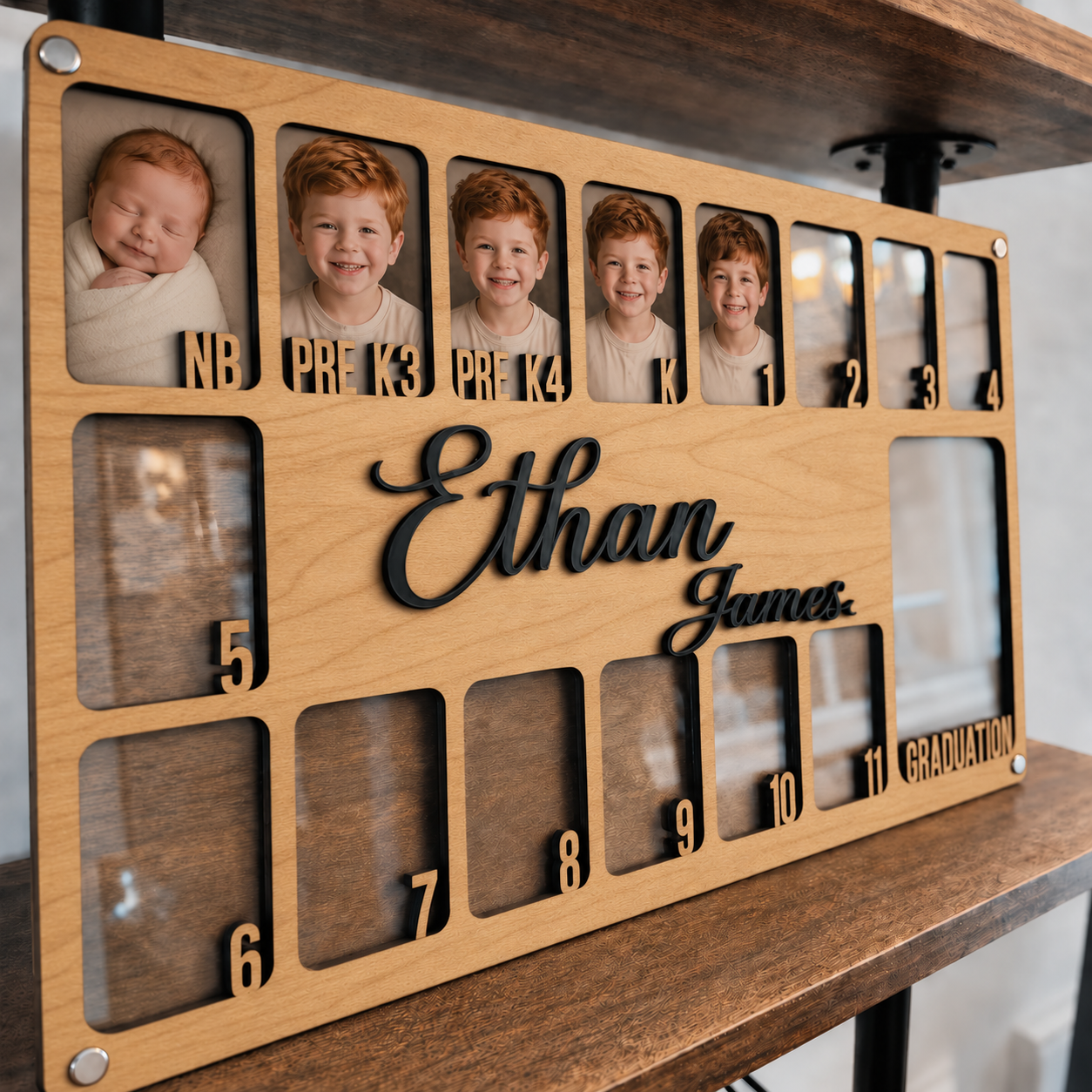 🌿 Personalized Newborn to Graduation School Years Photo Frame | Custom Wooden Kids Growth Picture Frame with Name