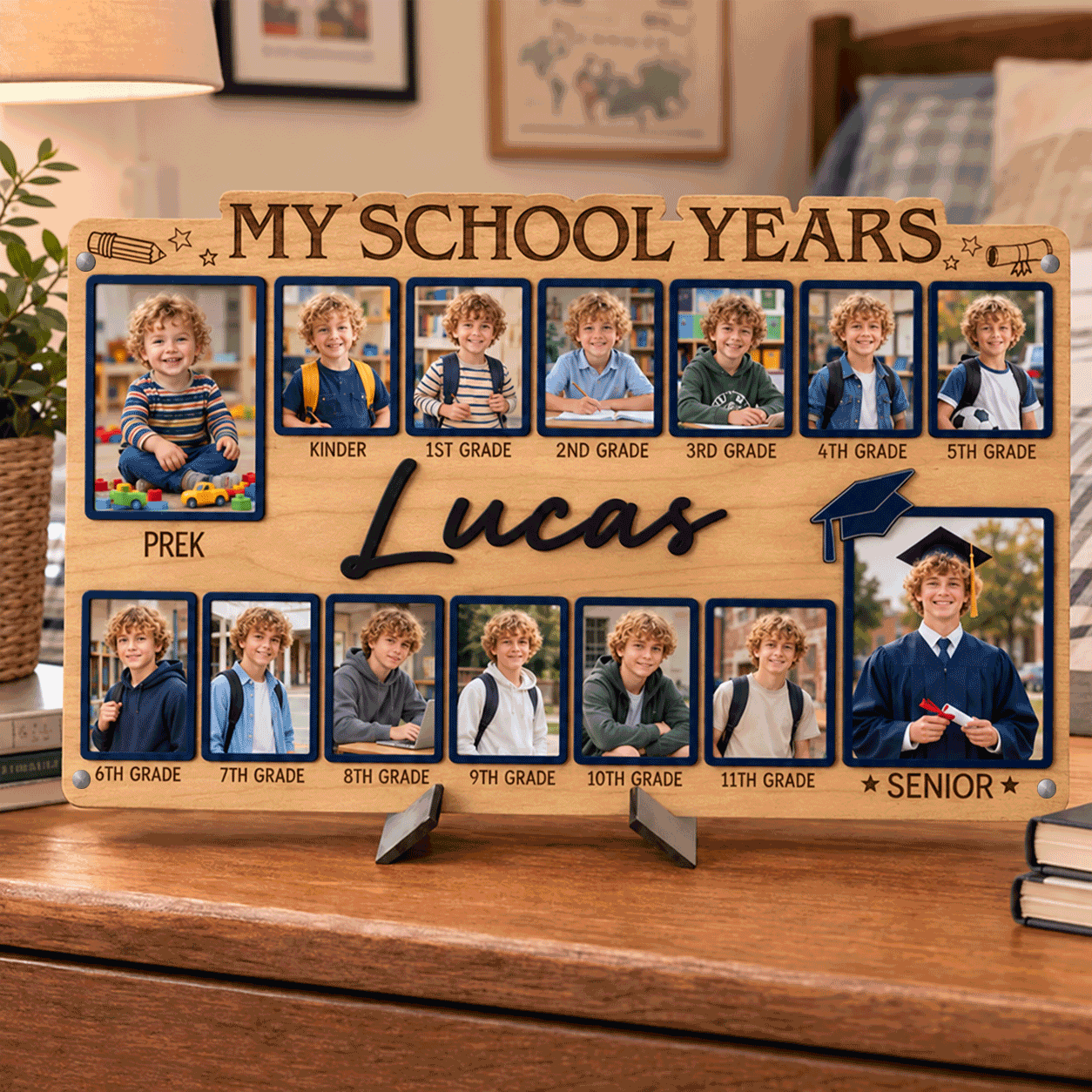 🎒Personalized School Years Photo Frame  |  Watch Them Grow from Pre-K to Senior