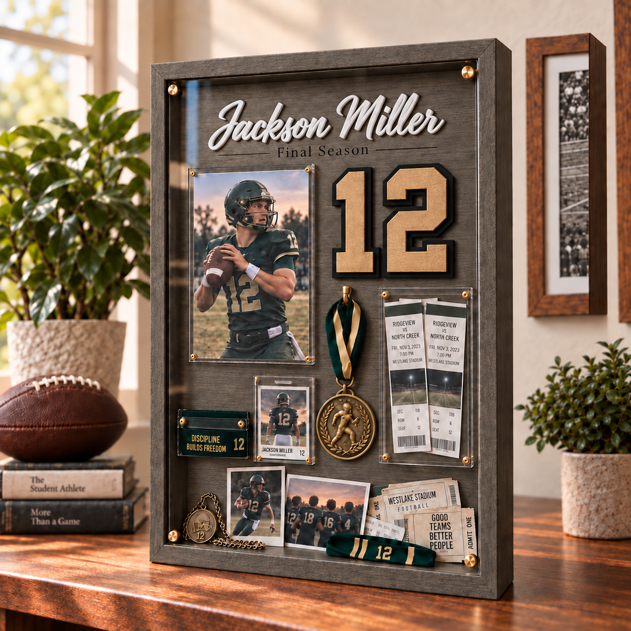 ❤️Personalized Senior Football Shadow Box | Custom Jersey Number & Final Season Memory Frame
