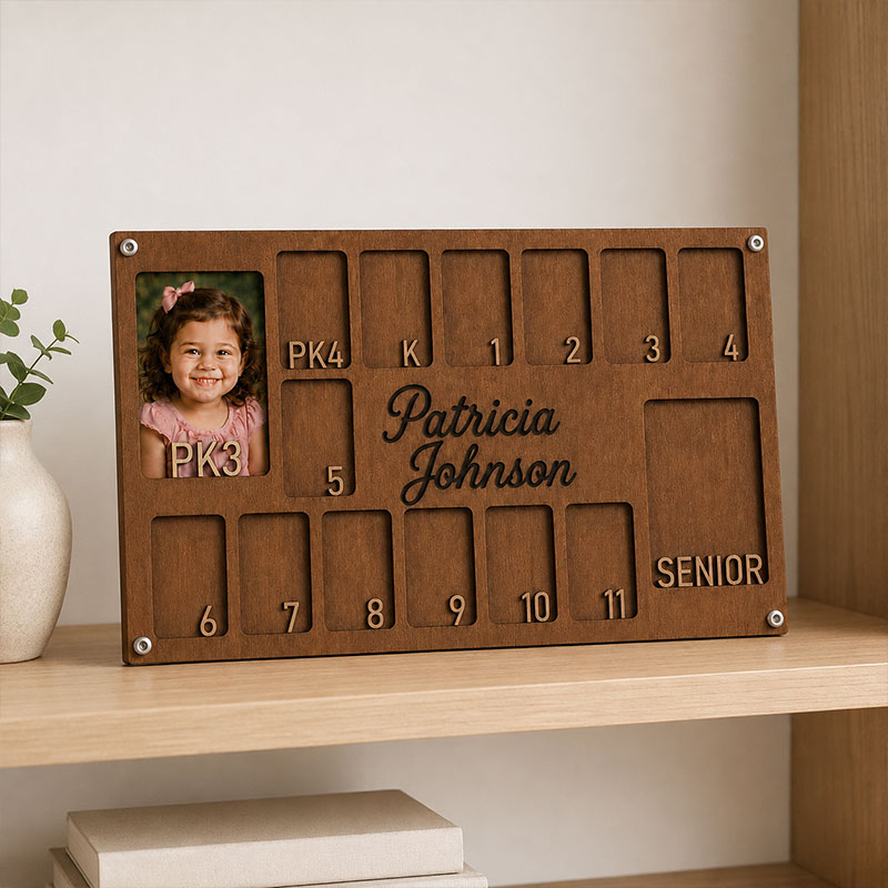 🎓 Personalized School Years Photo Frame | Custom Name Wooden Growth Keepsake