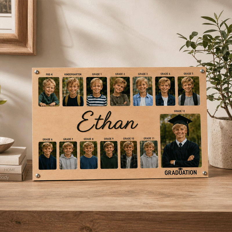 🎓 Personalized School Years Photo Frame | Pre-K to Grade 12 Wooden Graduation Keepsake