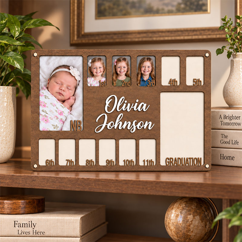 🤎Personalized Birth to Graduation Photo Frame | Custom Name Wooden Childhood Milestone Keepsake