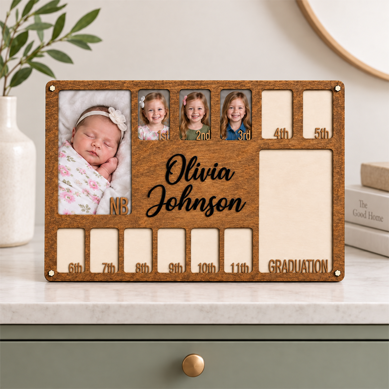 🤎Personalized Birth to Graduation Photo Frame | Custom Name Wooden Childhood Milestone Keepsake